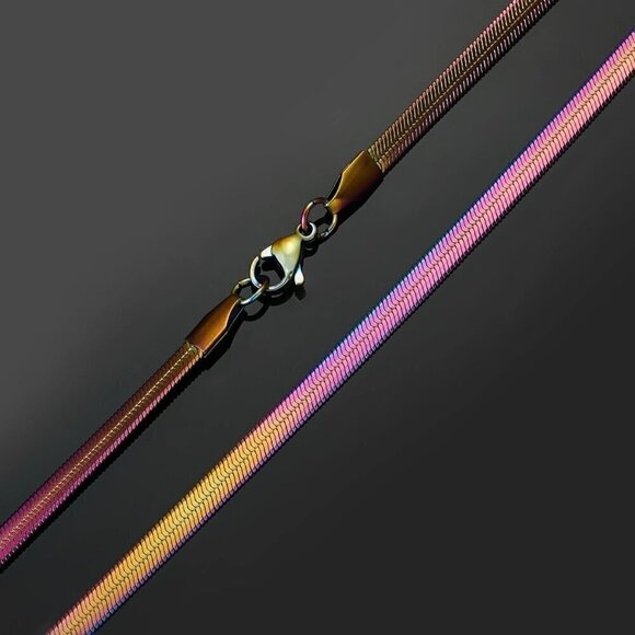 NWT Titanium Rainbow Stainless Steel 3mm Herringbone Snake Chain 18” - Picture 5 of 13